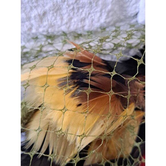 Vintage Pillbox Hat Green Pheasant Feather Multicolor Netting Retro Womens OS - Picture 3 of 11